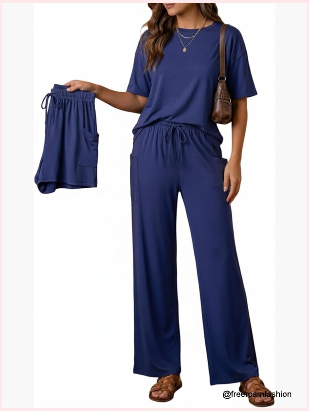 Women 3 Piece Lounge Set Summer Travel Outfits Short Sleeve Top Pants Shorts